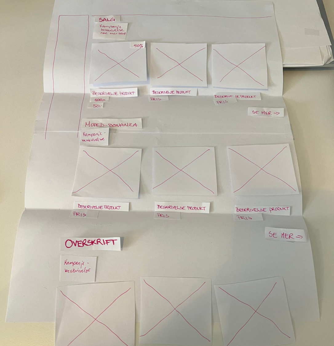 Low-fidelity prototype after user testing showing a revised layout with user feedback incorporated