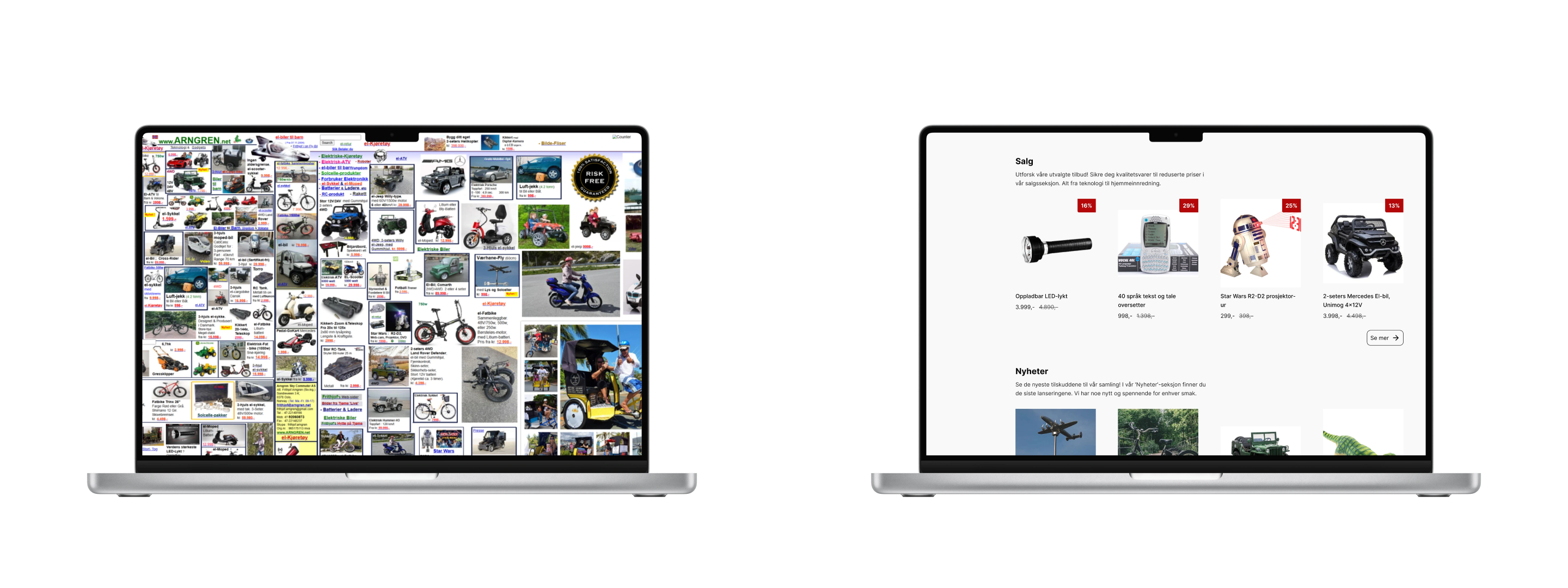 Desktop Mockup of Arngren e-commerce website before and after redesign