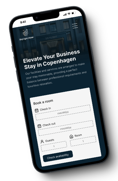 Mobile mockup of the SkyLight Hotel website